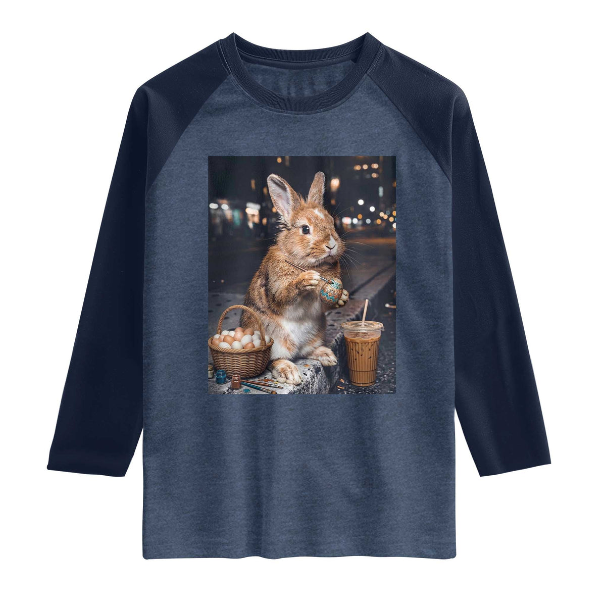 Easter Bunny Iced Coffee Raglan Shirt Funny Rabbit Egg Painting