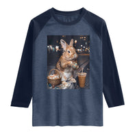 Easter Bunny Iced Coffee Raglan Shirt Funny Rabbit Egg Painting