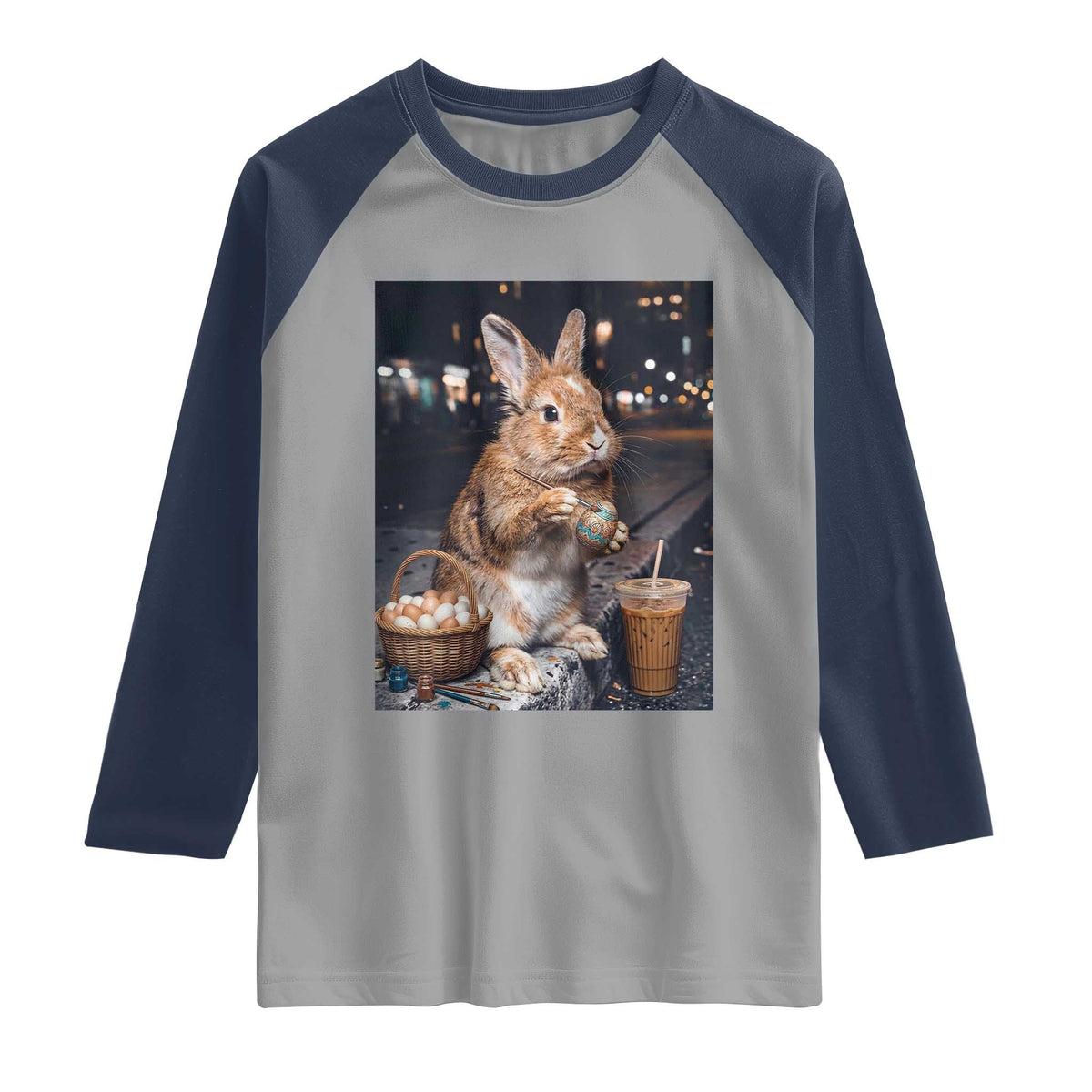 Easter Bunny Iced Coffee Raglan Shirt Funny Rabbit Egg Painting