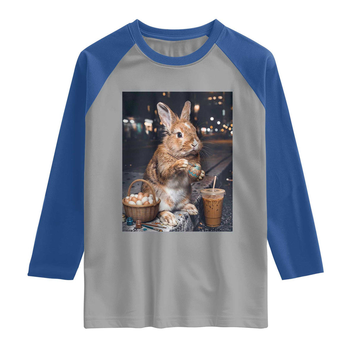 Easter Bunny Iced Coffee Raglan Shirt Funny Rabbit Egg Painting