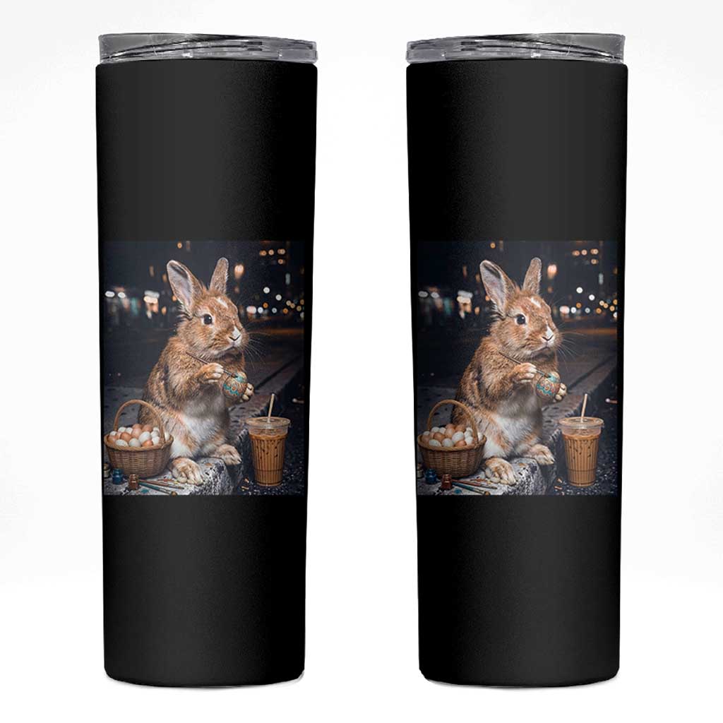 Easter Bunny Iced Coffee Skinny Tumbler Funny Rabbit Egg Painting