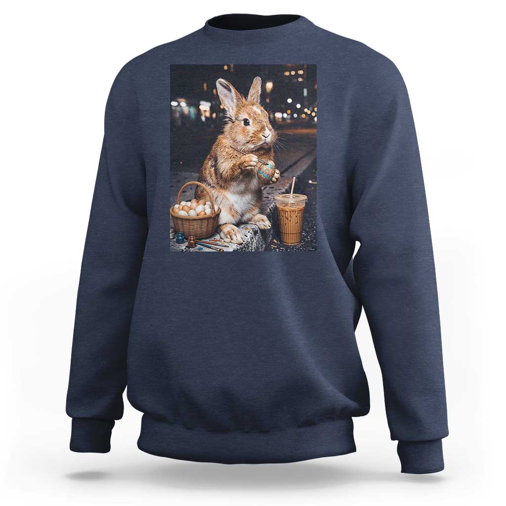 Easter Bunny Iced Coffee Sweatshirt Funny Rabbit Egg Painting