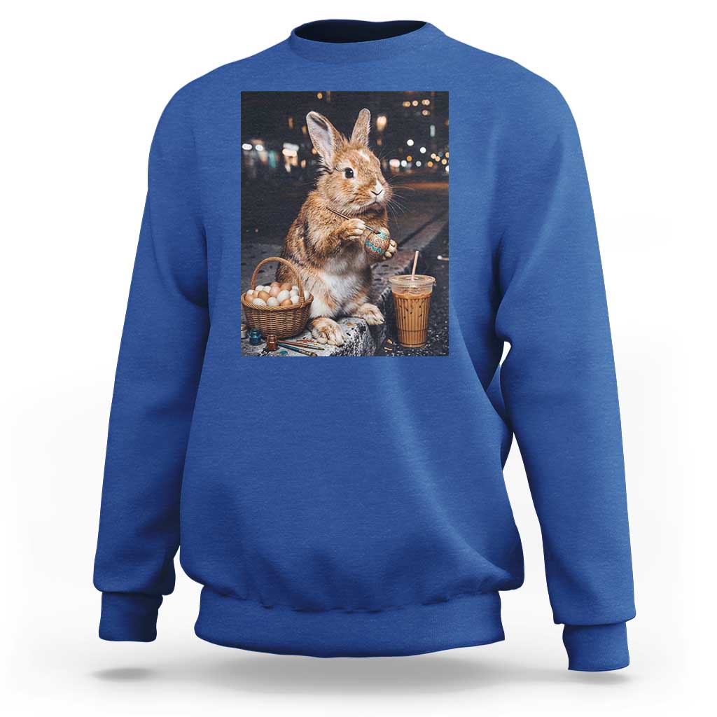 Easter Bunny Iced Coffee Sweatshirt Funny Rabbit Egg Painting