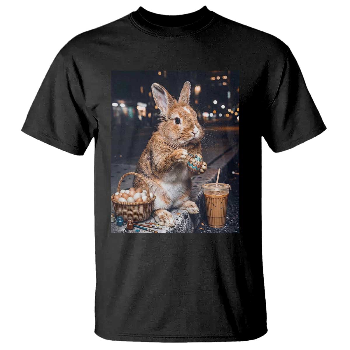 Easter Bunny Iced Coffee T Shirt Funny Rabbit Egg Painting