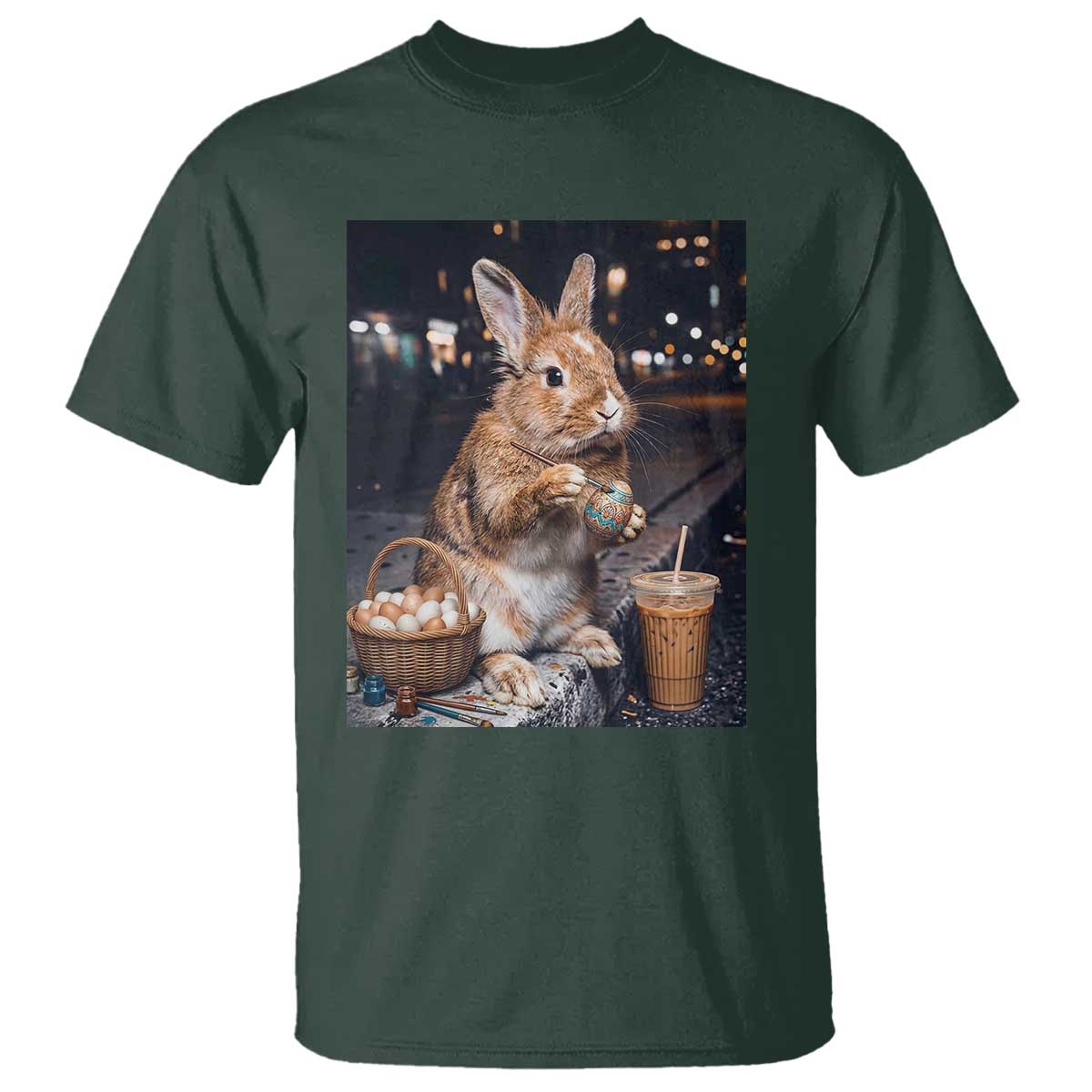Easter Bunny Iced Coffee T Shirt Funny Rabbit Egg Painting