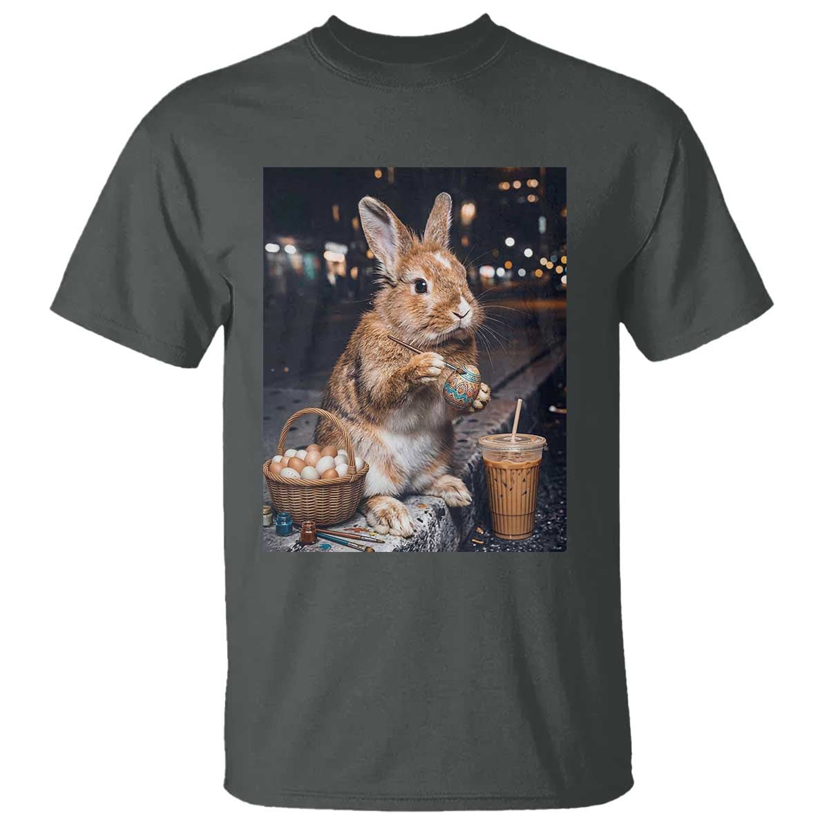 Easter Bunny Iced Coffee T Shirt Funny Rabbit Egg Painting