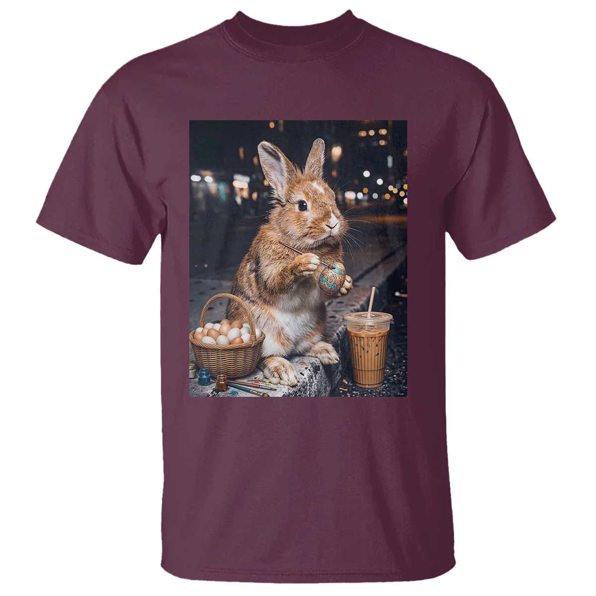 Easter Bunny Iced Coffee T Shirt Funny Rabbit Egg Painting
