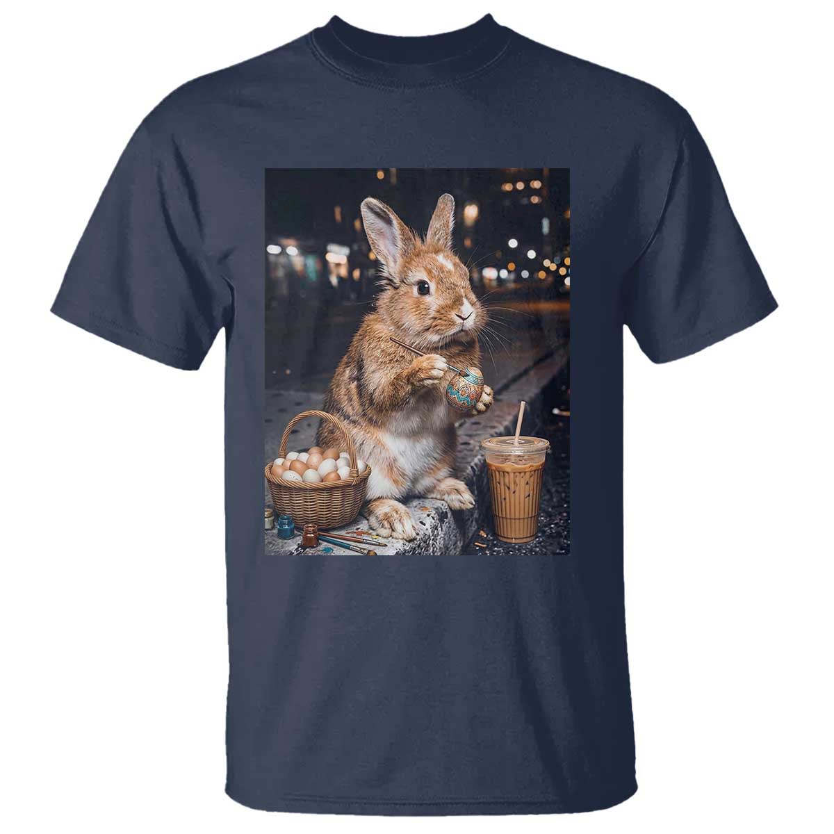 Easter Bunny Iced Coffee T Shirt Funny Rabbit Egg Painting