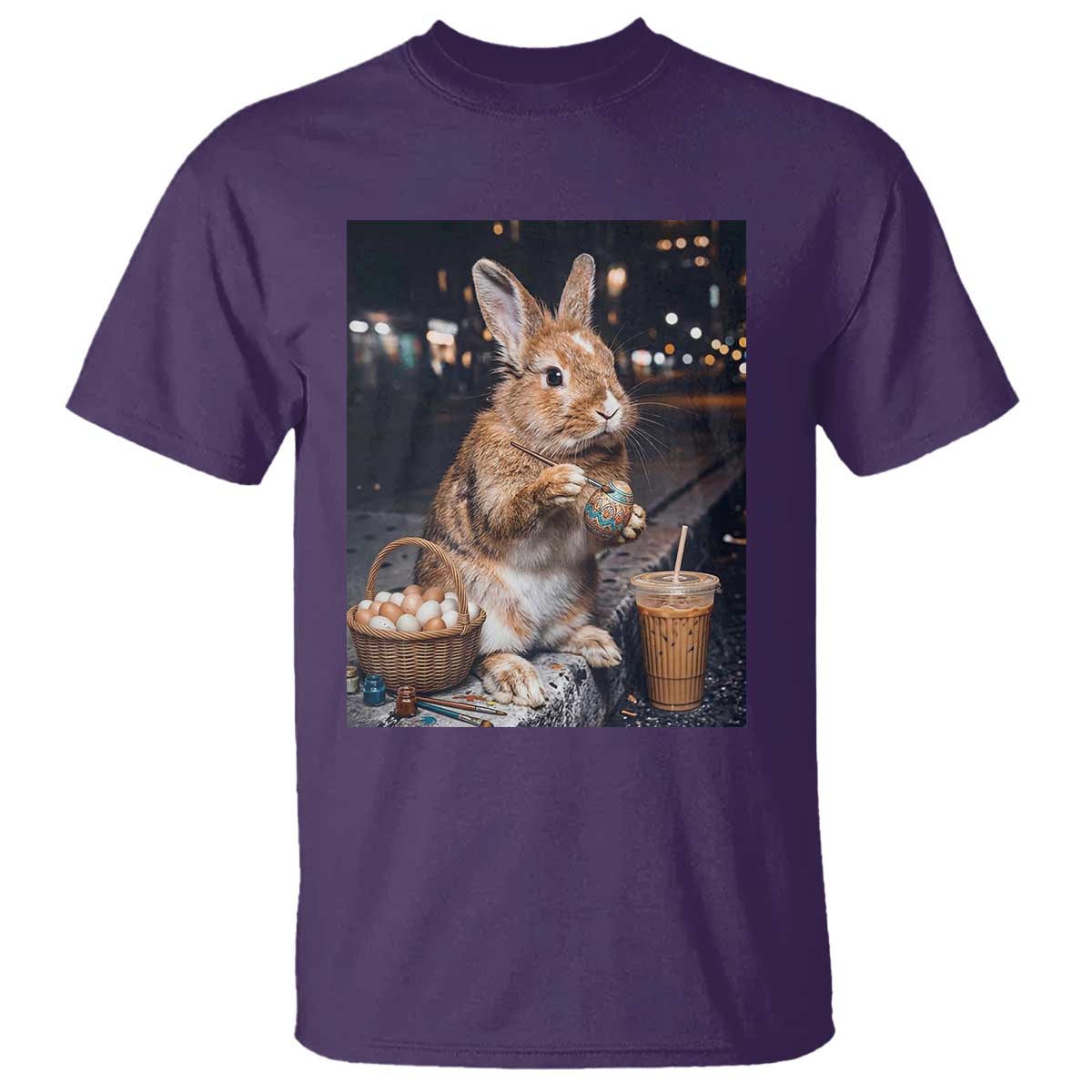 Easter Bunny Iced Coffee T Shirt Funny Rabbit Egg Painting