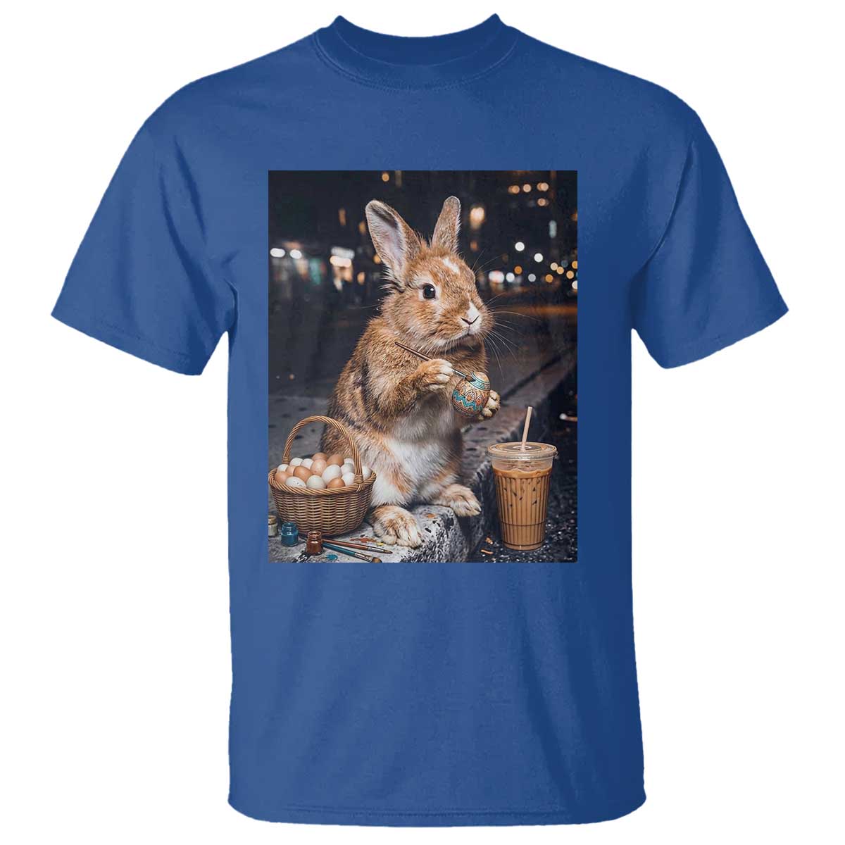 Easter Bunny Iced Coffee T Shirt Funny Rabbit Egg Painting