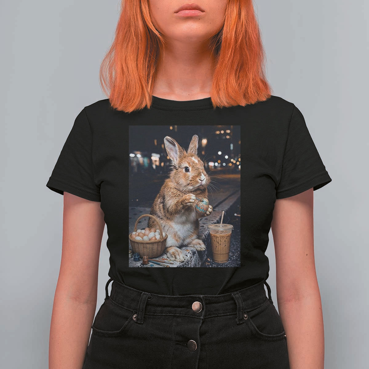Easter Bunny Iced Coffee T Shirt For Women Funny Rabbit Egg Painting