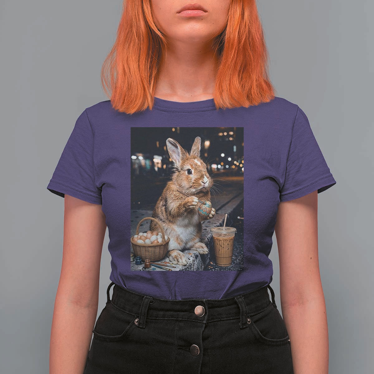 Easter Bunny Iced Coffee T Shirt For Women Funny Rabbit Egg Painting