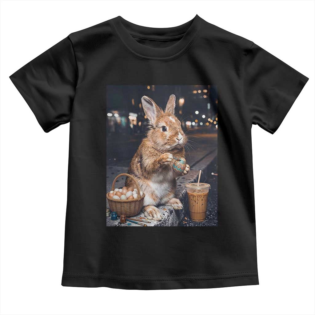 Easter Bunny Iced Coffee Toddler T Shirt Funny Rabbit Egg Painting