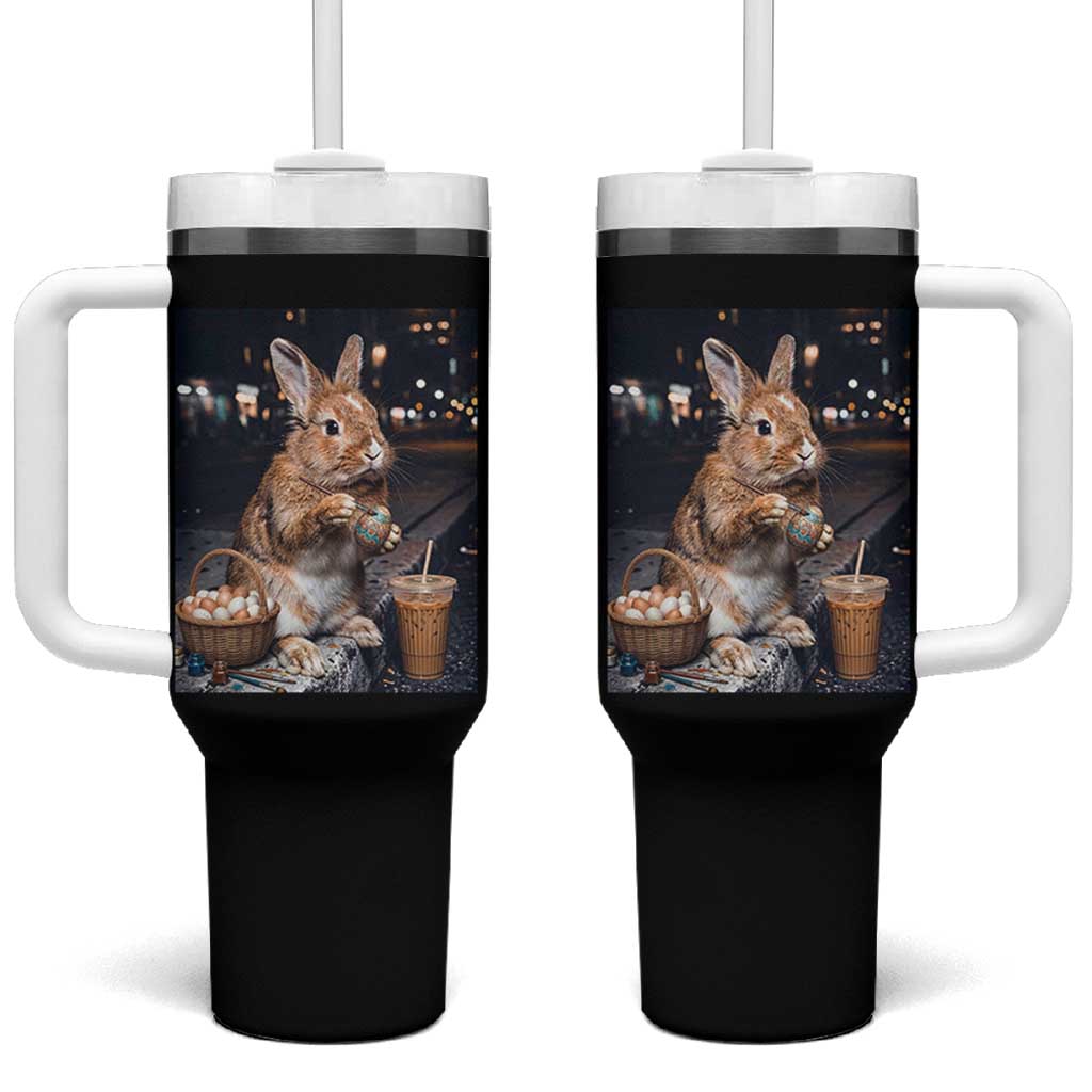 Easter Bunny Iced Coffee Tumbler With Handle Funny Rabbit Egg Painting
