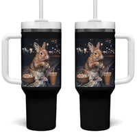 Easter Bunny Iced Coffee Tumbler With Handle Funny Rabbit Egg Painting