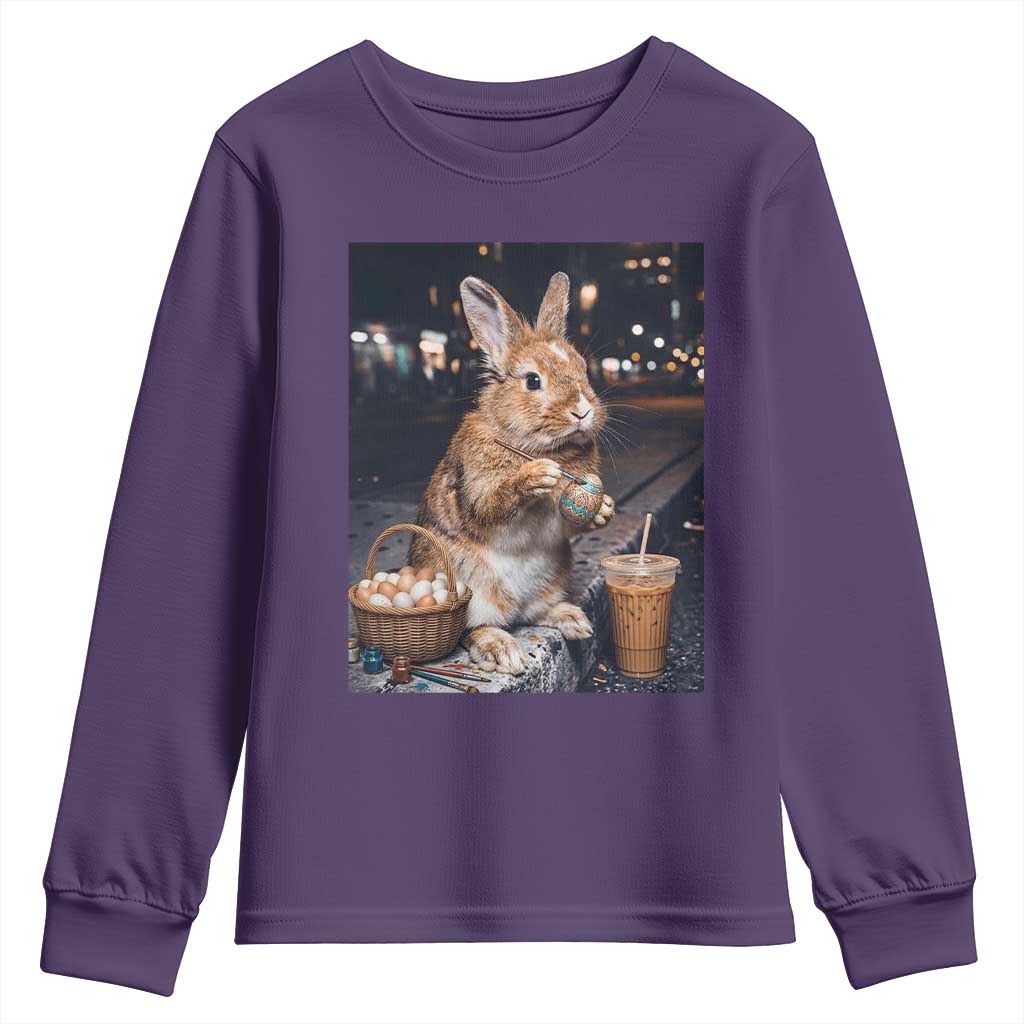 Easter Bunny Iced Coffee Youth Sweatshirt Funny Rabbit Egg Painting