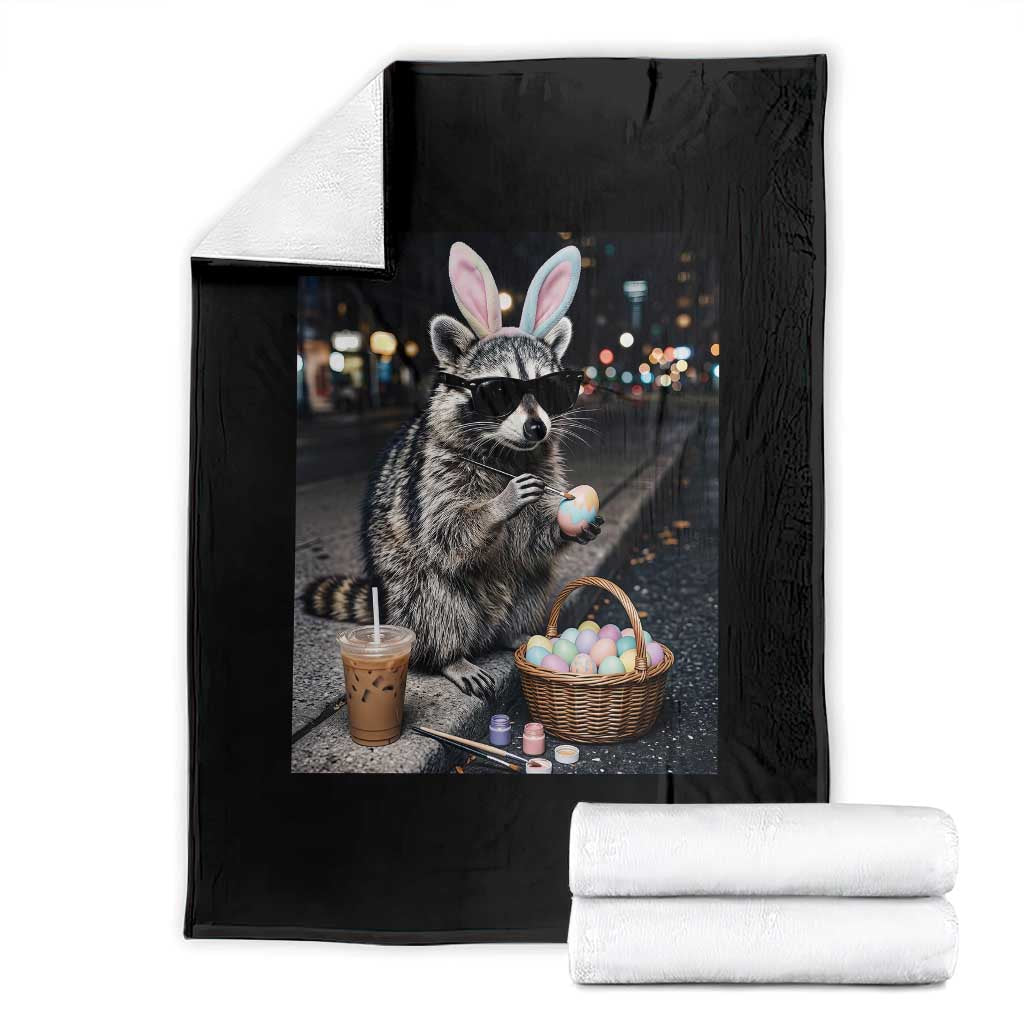 Easter Raccoon Iced Coffee Throw Blanket Funny Trash Panda Egg Painting