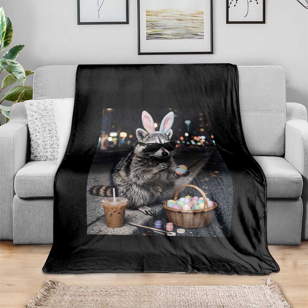 Easter Raccoon Iced Coffee Throw Blanket Funny Trash Panda Egg Painting