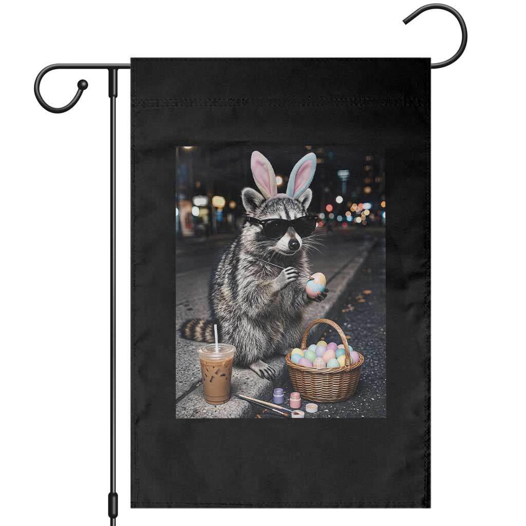 Easter Raccoon Iced Coffee Garden Flag Funny Trash Panda Egg Painting