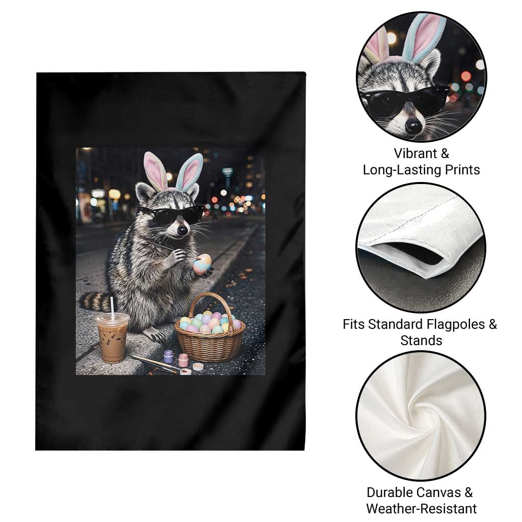 Easter Raccoon Iced Coffee Garden Flag Funny Trash Panda Egg Painting