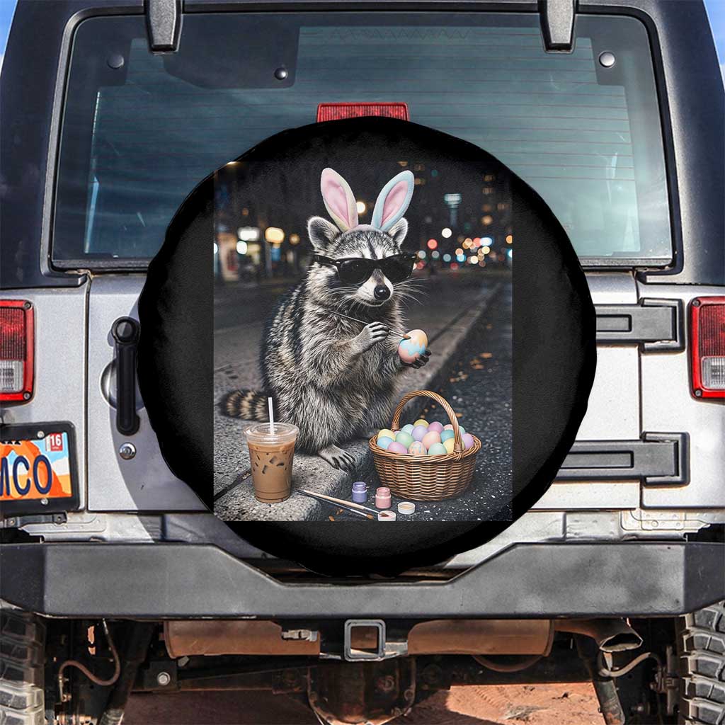 Easter Raccoon Iced Coffee Spare Tire Cover Funny Trash Panda Egg Painting