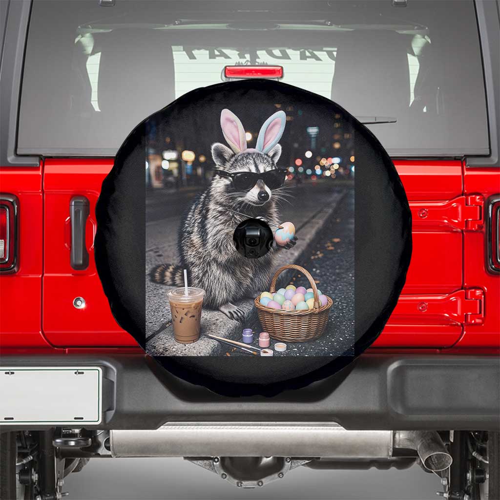 Easter Raccoon Iced Coffee Spare Tire Cover Funny Trash Panda Egg Painting