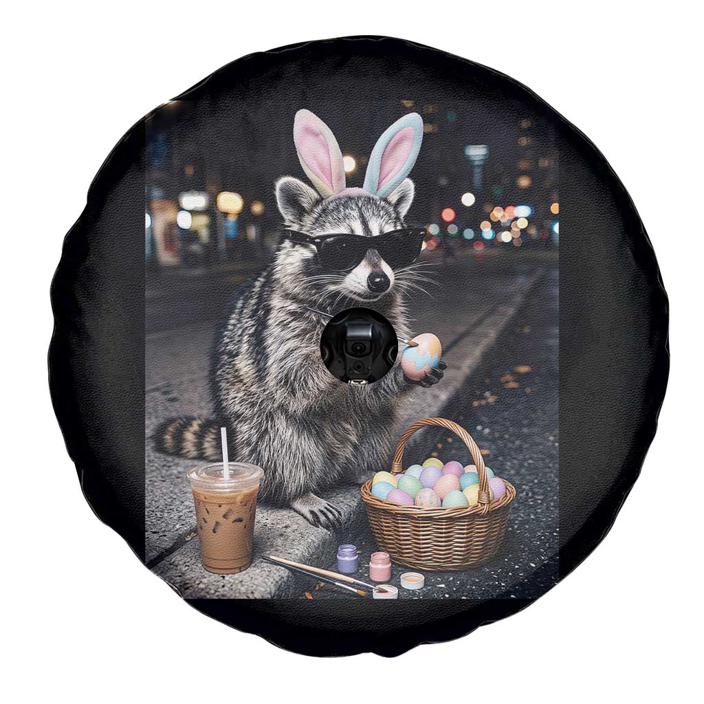 Easter Raccoon Iced Coffee Spare Tire Cover Funny Trash Panda Egg Painting