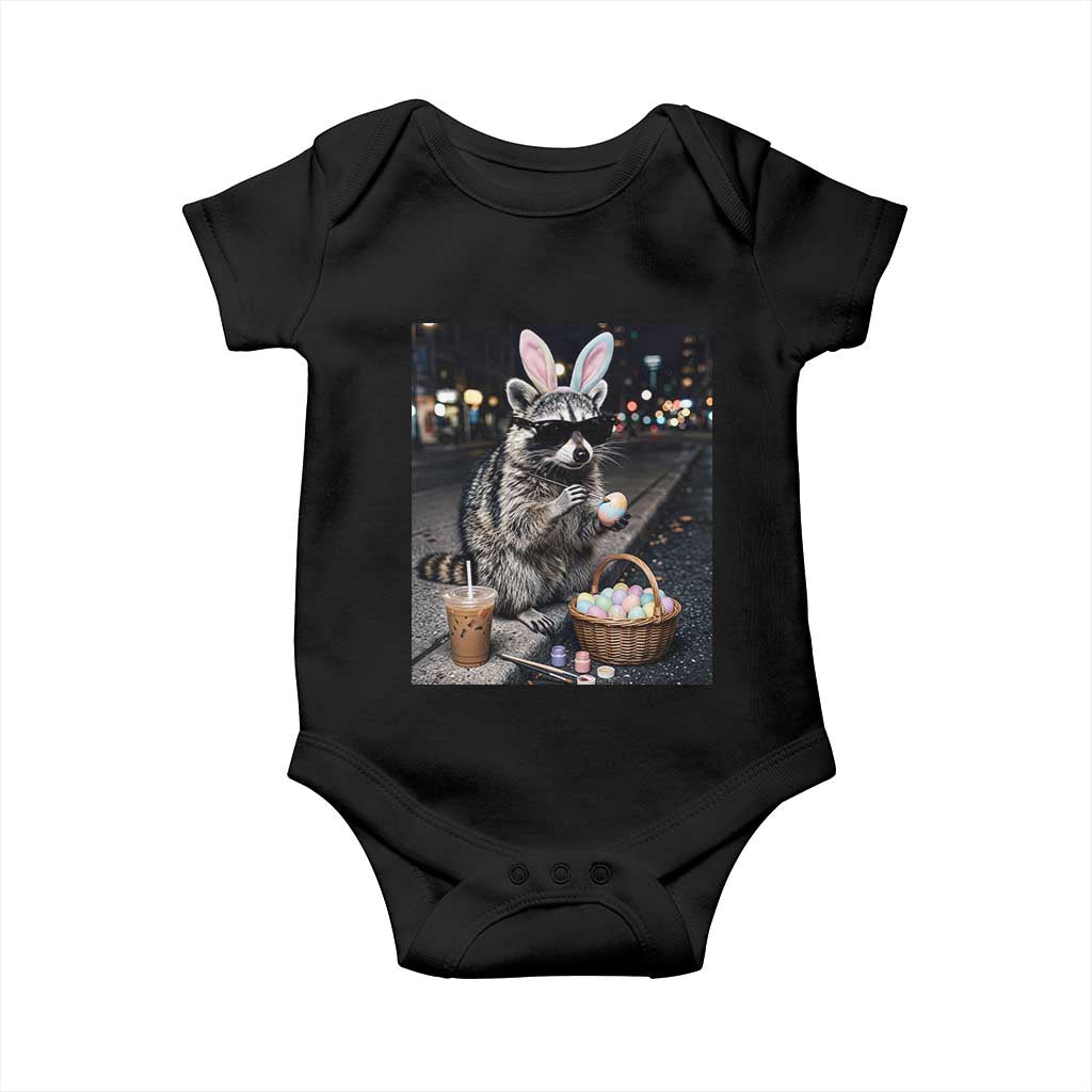 Easter Raccoon Iced Coffee Baby Onesie Funny Trash Panda Egg Painting