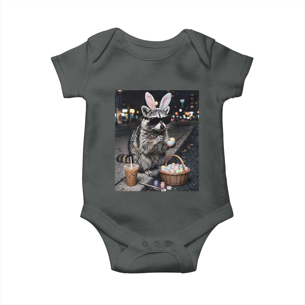 Easter Raccoon Iced Coffee Baby Onesie Funny Trash Panda Egg Painting