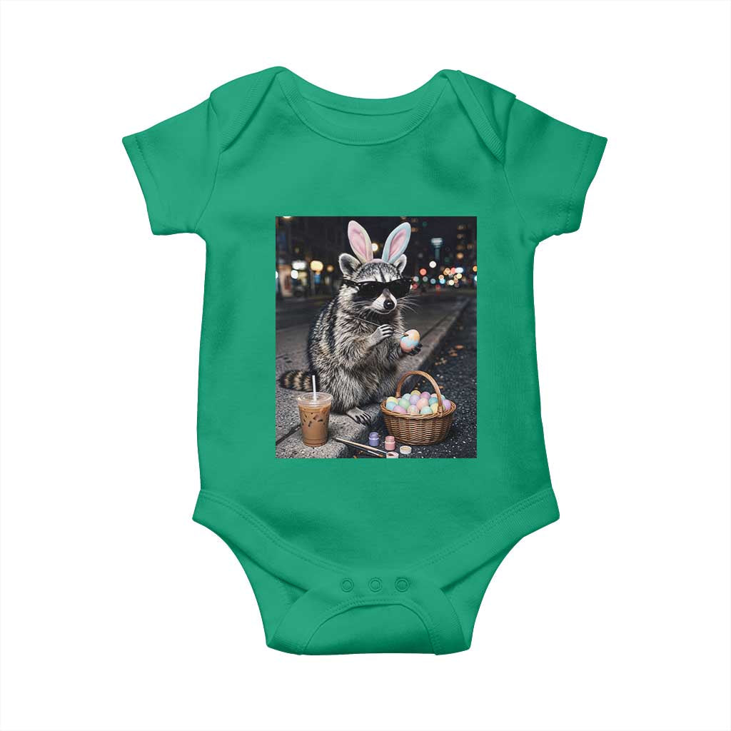Easter Raccoon Iced Coffee Baby Onesie Funny Trash Panda Egg Painting