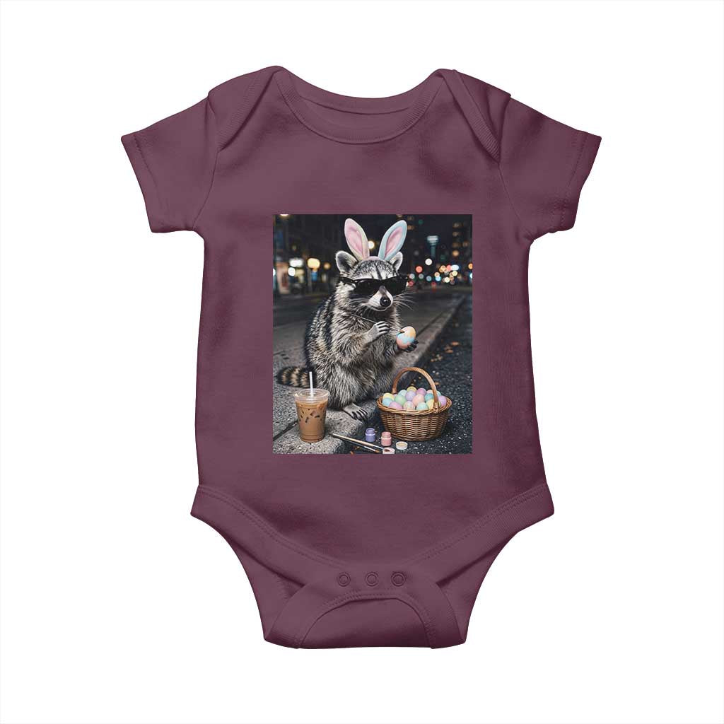 Easter Raccoon Iced Coffee Baby Onesie Funny Trash Panda Egg Painting
