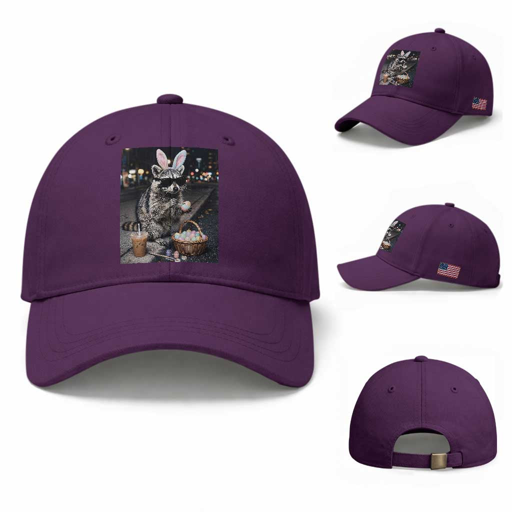 Easter Raccoon Iced Coffee Baseball Cap Funny Trash Panda Egg Painting
