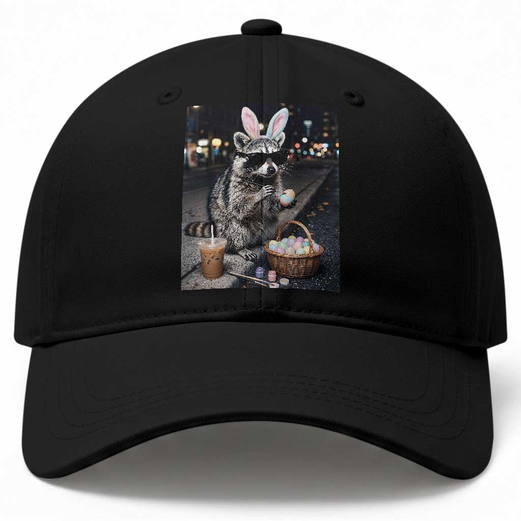 Easter Raccoon Iced Coffee Baseball Cap Funny Trash Panda Egg Painting