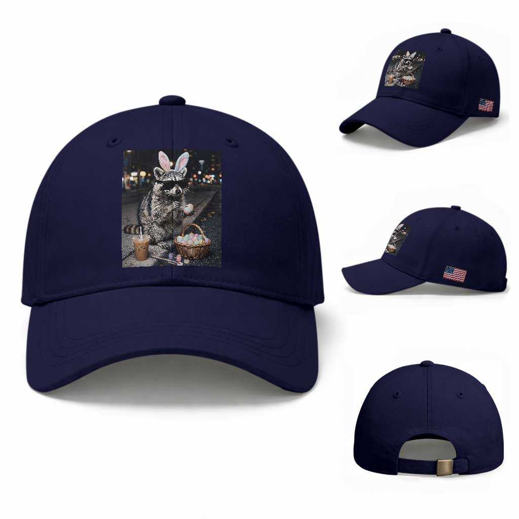 Easter Raccoon Iced Coffee Baseball Cap Funny Trash Panda Egg Painting