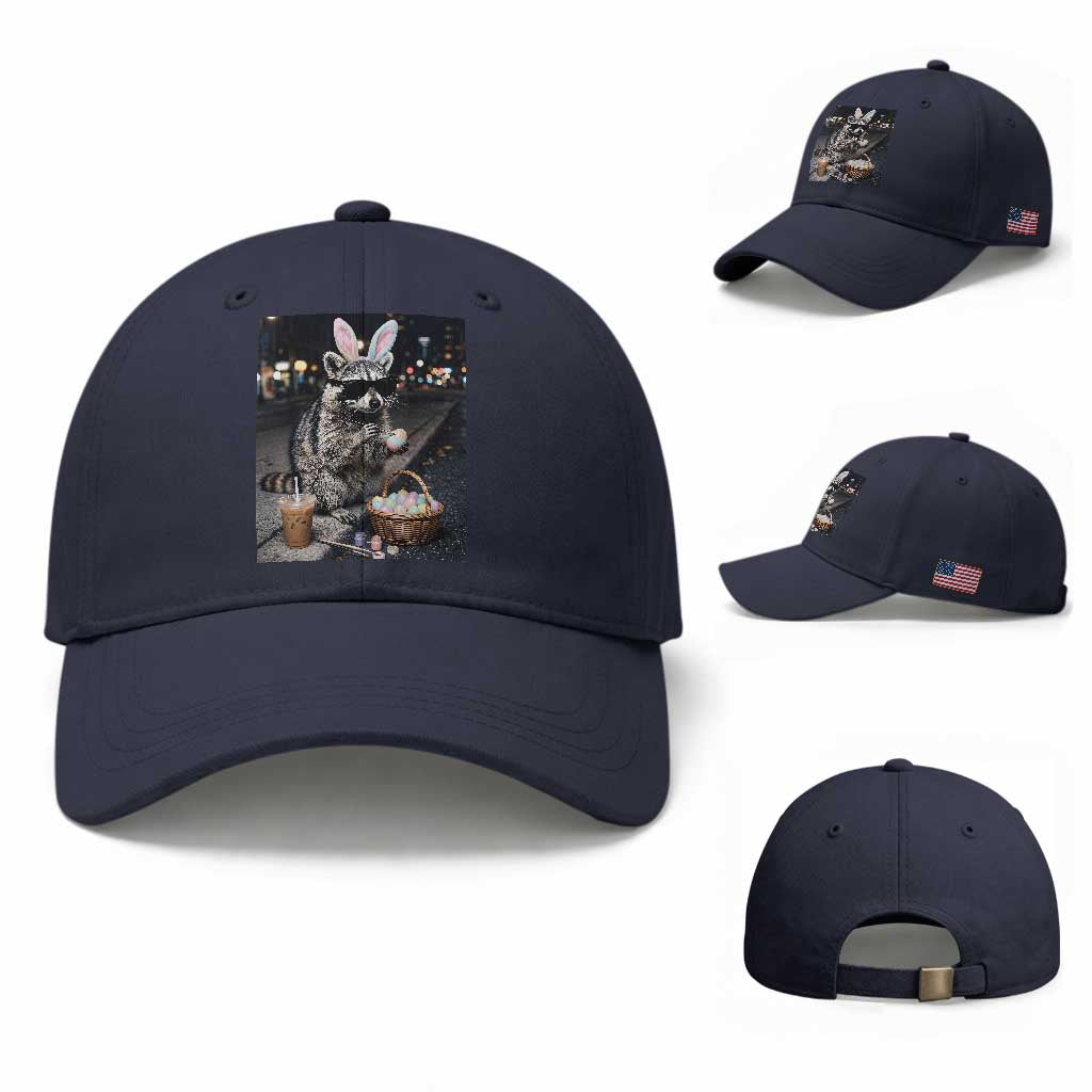 Easter Raccoon Iced Coffee Baseball Cap Funny Trash Panda Egg Painting