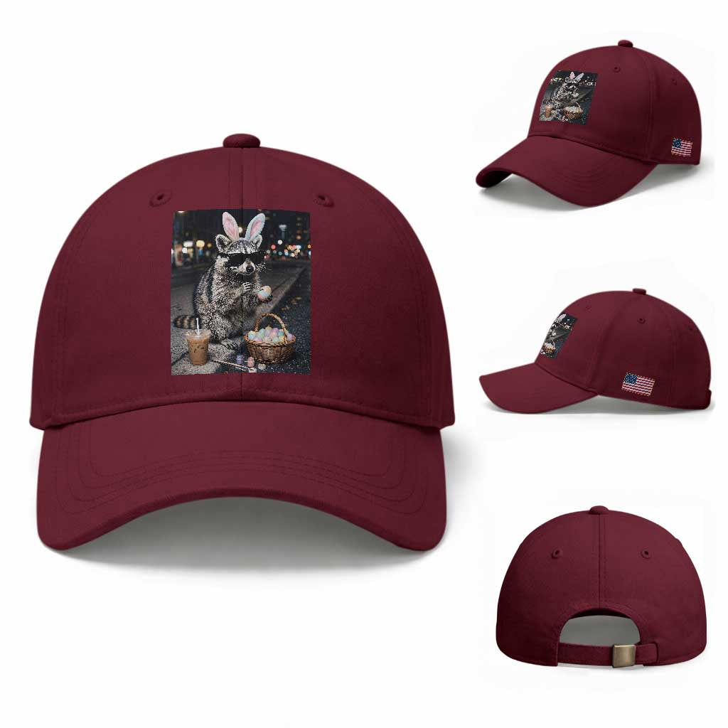 Easter Raccoon Iced Coffee Baseball Cap Funny Trash Panda Egg Painting