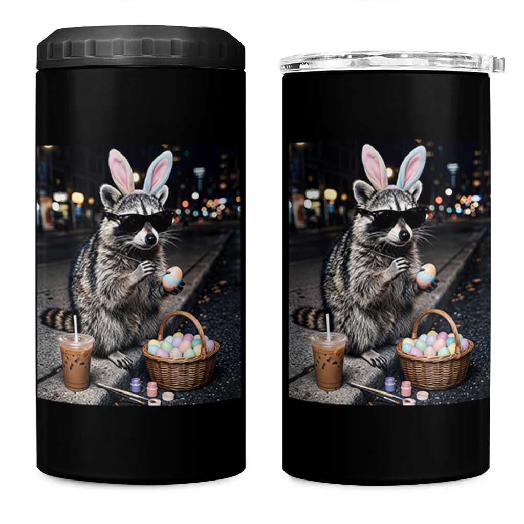 Easter Raccoon Iced Coffee 4 in 1 Can Cooler Tumbler Funny Trash Panda Egg Painting