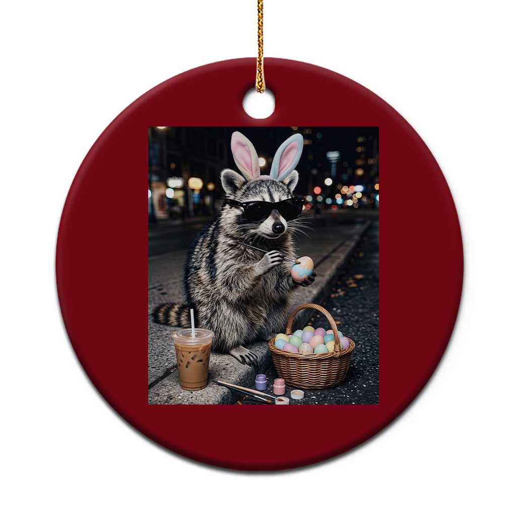 Easter Raccoon Iced Coffee Ceramic Ornament Funny Trash Panda Egg Painting