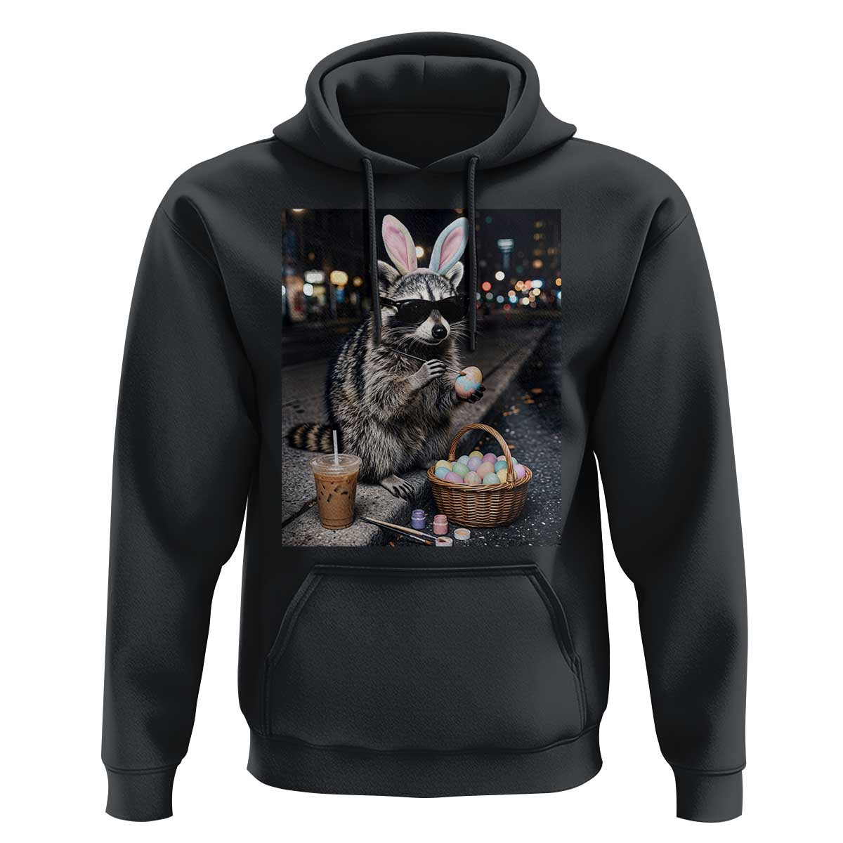 Easter Raccoon Iced Coffee Hoodie Funny Trash Panda Egg Painting