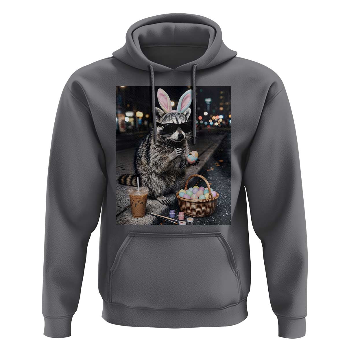 Easter Raccoon Iced Coffee Hoodie Funny Trash Panda Egg Painting