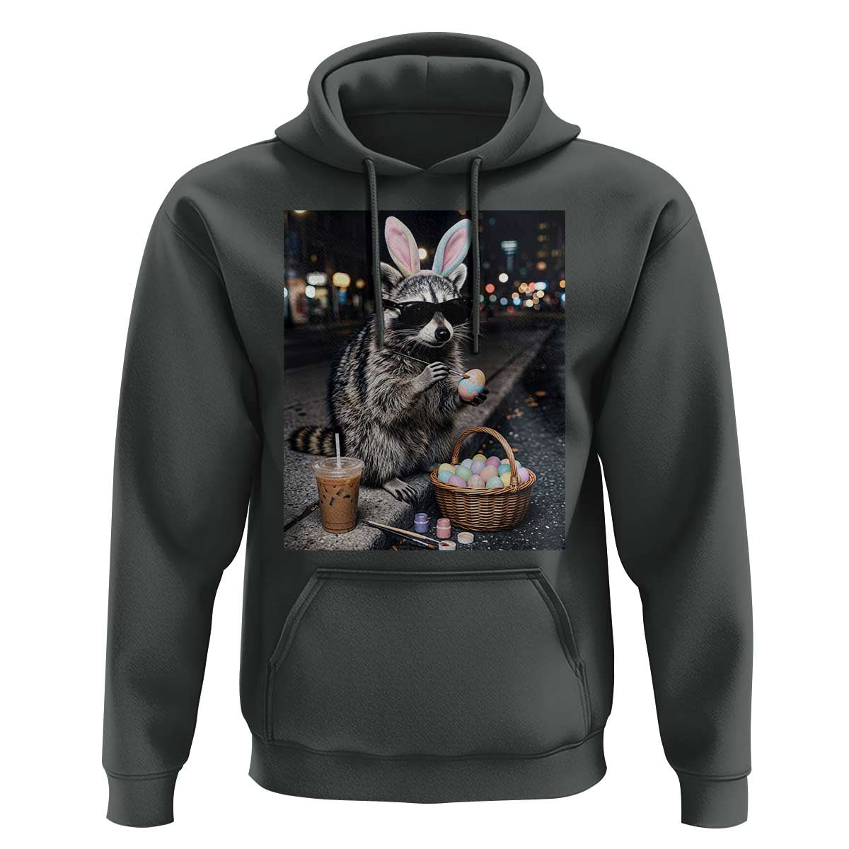 Easter Raccoon Iced Coffee Hoodie Funny Trash Panda Egg Painting