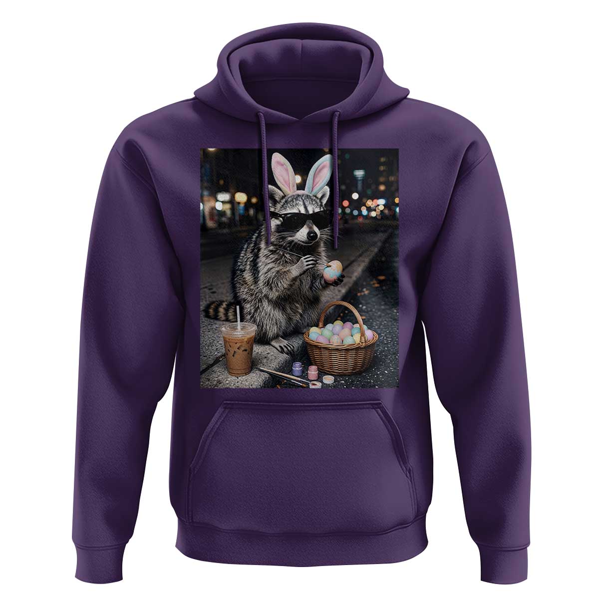 Easter Raccoon Iced Coffee Hoodie Funny Trash Panda Egg Painting