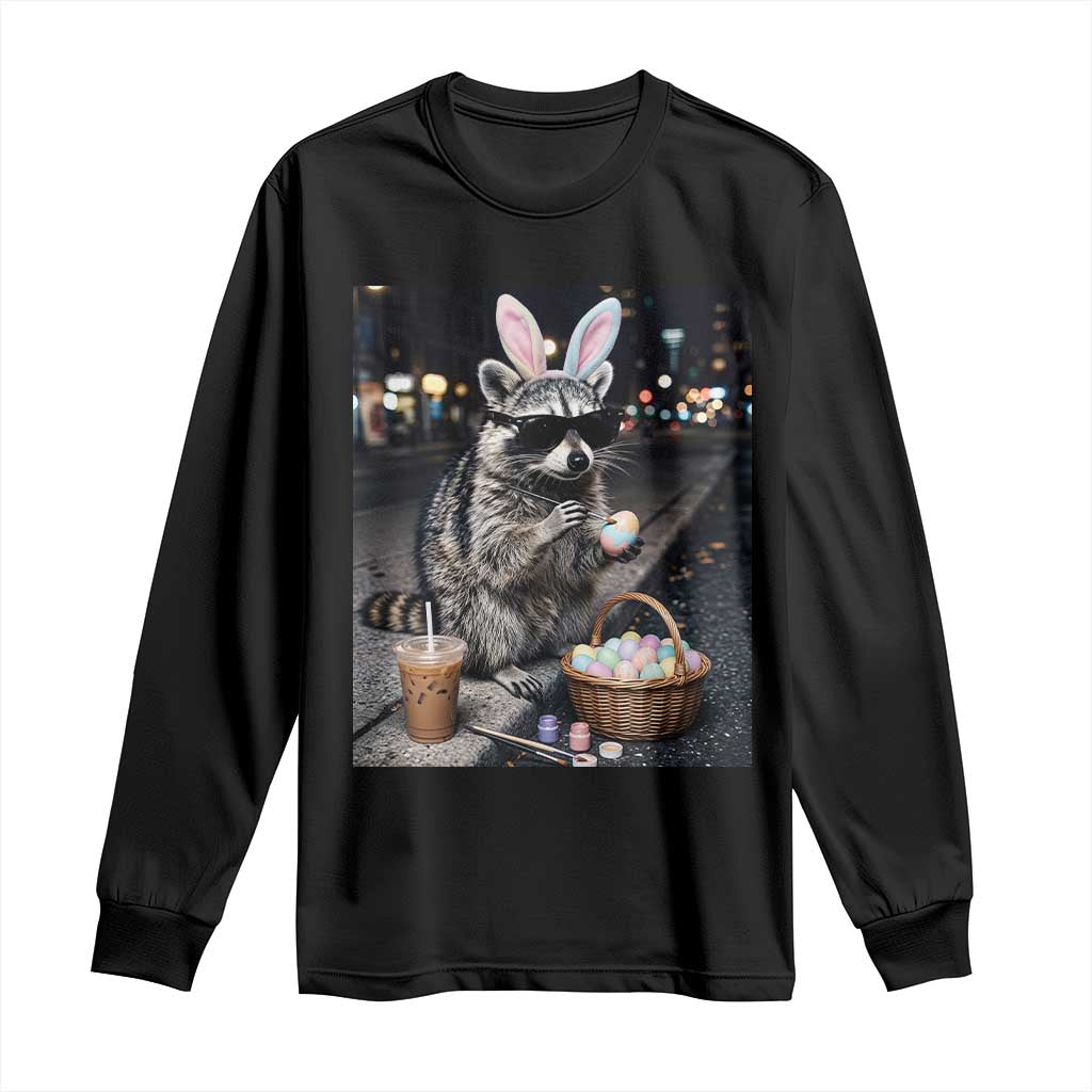Easter Raccoon Iced Coffee Long Sleeve Shirt Funny Trash Panda Egg Painting