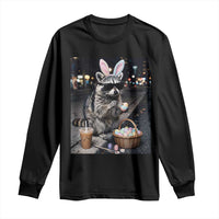 Easter Raccoon Iced Coffee Long Sleeve Shirt Funny Trash Panda Egg Painting