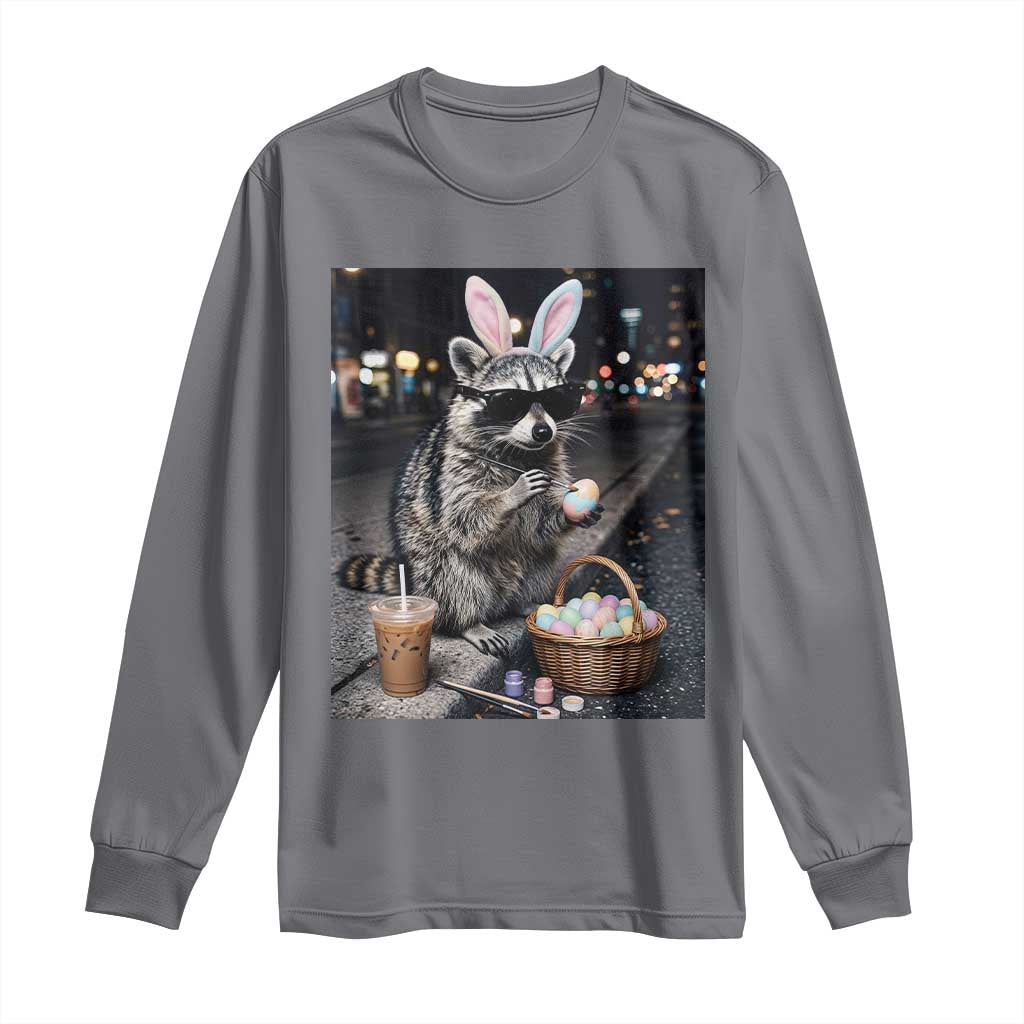 Easter Raccoon Iced Coffee Long Sleeve Shirt Funny Trash Panda Egg Painting
