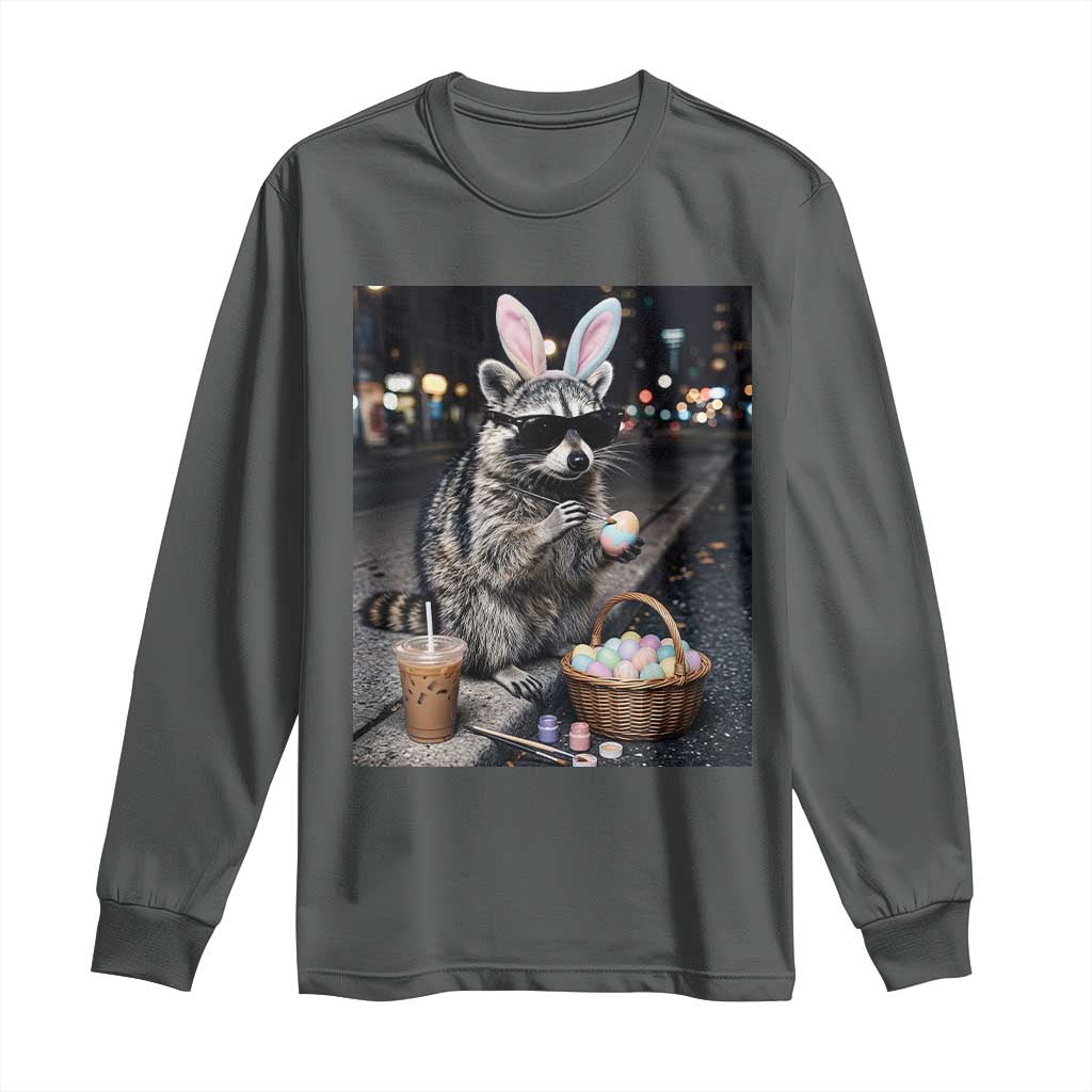 Easter Raccoon Iced Coffee Long Sleeve Shirt Funny Trash Panda Egg Painting