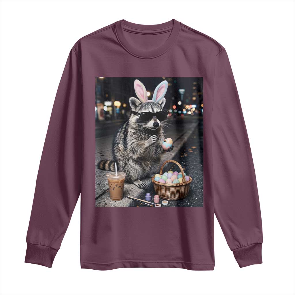 Easter Raccoon Iced Coffee Long Sleeve Shirt Funny Trash Panda Egg Painting