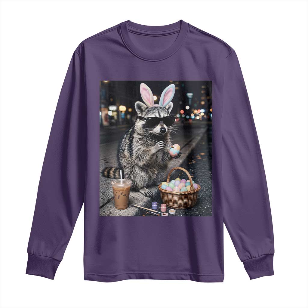 Easter Raccoon Iced Coffee Long Sleeve Shirt Funny Trash Panda Egg Painting