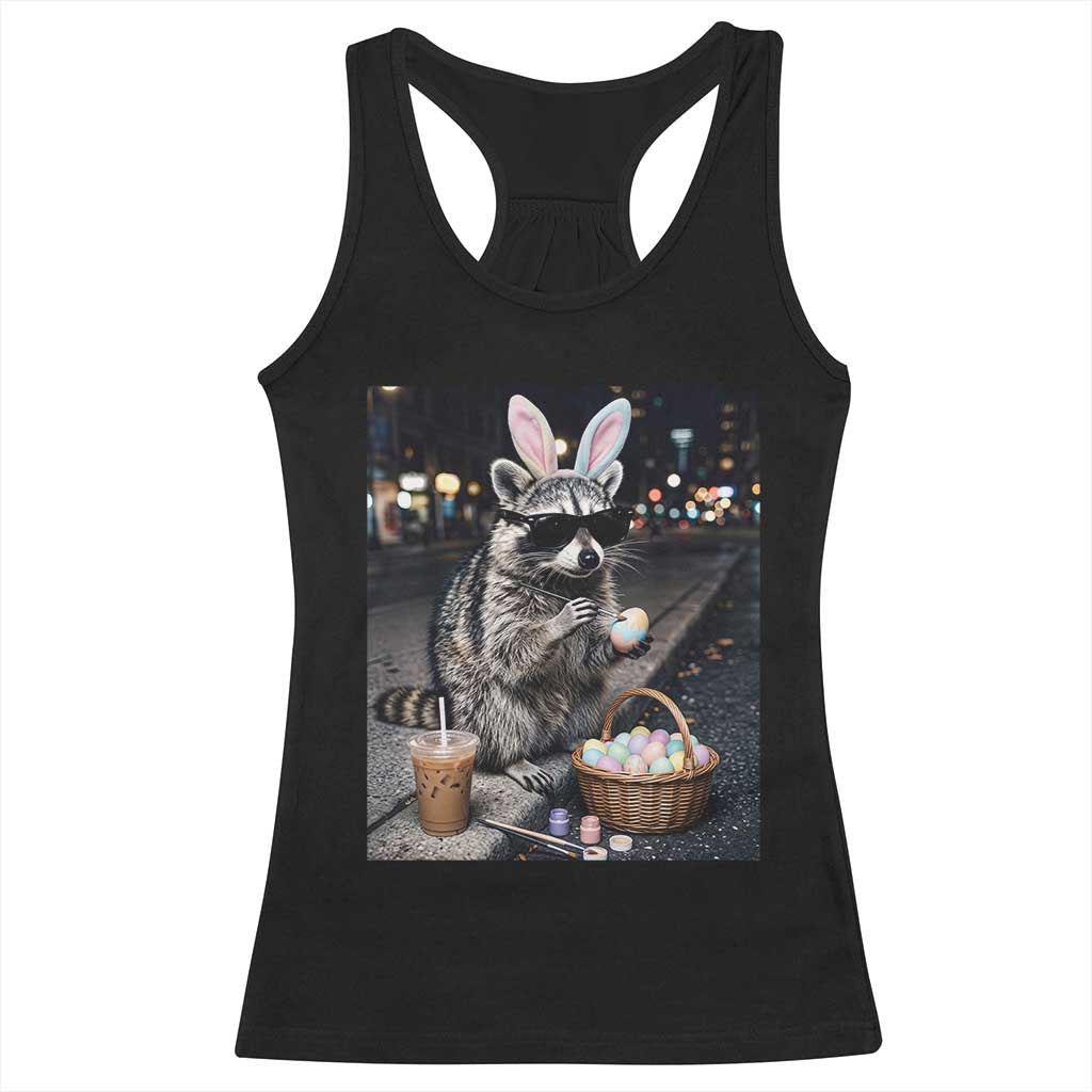 Easter Raccoon Iced Coffee Racerback Tank Top Funny Trash Panda Egg Painting