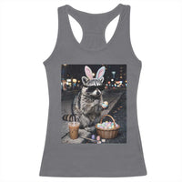 Easter Raccoon Iced Coffee Racerback Tank Top Funny Trash Panda Egg Painting